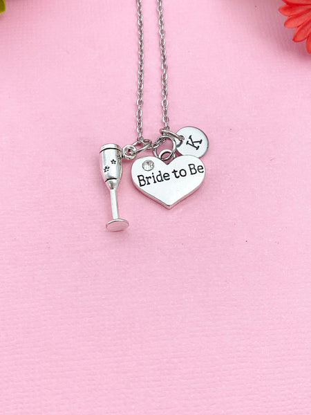 Bride to Be Champagne Glass Necklace, Goblet Wine Glass Necklace, N6078A