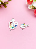 Silver Artist Palette Paint Brush Charm Keychain, Paint Palette Charm, Chinese Calligraphy Brush Pen Charm, Art Teacher Gift, N2326