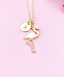 Gold Flamingo Charm Necklace, Flamingo Bird Charm Necklace, Pink Bird Jewelry, N2677