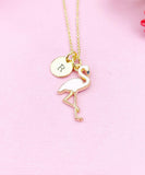 Gold Flamingo Charm Necklace, Flamingo Bird Charm Necklace, Pink Bird Jewelry, N2677