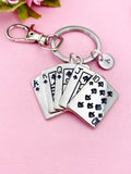Silver Large Play Card Charm Keychain, Poker Jewelry Gifts, N5738A
