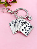 Silver Large Play Card Charm Keychain, Poker Jewelry Gifts, N5738A