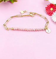 Rhodochrosite Bracelet, Gold or Silver Stainless Steel Paperclip Chains Bracelet, Natural Gemstone Jewelry N6080