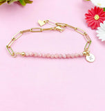 Rhodochrosite Bracelet, Gold or Silver Stainless Steel Paperclip Chains Bracelet, Natural Gemstone Jewelry N6080