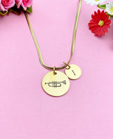 Trumpet Charm Necklace, Silver or Gold Stainless Steel Necklace, D491