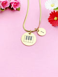 Piano Keyboard Charm Necklace, Silver or Gold Stainless Steel Musician Necklace, D494