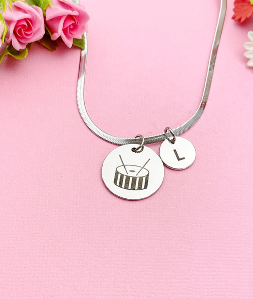 Snare Drum Charm Necklace, Silver or Gold Stainless Steel Musician Necklace, D501