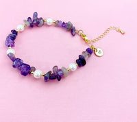 Gold Natural Amethyst Shell Pearl Bracelet, Natural Gemstone Jewelry, N6081