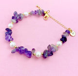 Gold Natural Amethyst Shell Pearl Bracelet, Natural Gemstone Jewelry, N6081