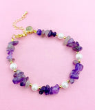Gold Natural Amethyst Shell Pearl Bracelet, Natural Gemstone Jewelry, N6081