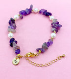 Gold Natural Amethyst Shell Pearl Bracelet, Natural Gemstone Jewelry, N6081
