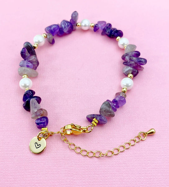 Gold Natural Amethyst Shell Pearl Bracelet, Natural Gemstone Jewelry, N6081