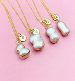 Pearl Necklace, Gold Natural Cultured Freshwater Pearl Charm Necklace, N4626