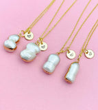 Pearl Necklace, Gold Natural Cultured Freshwater Pearl Charm Necklace, N4626