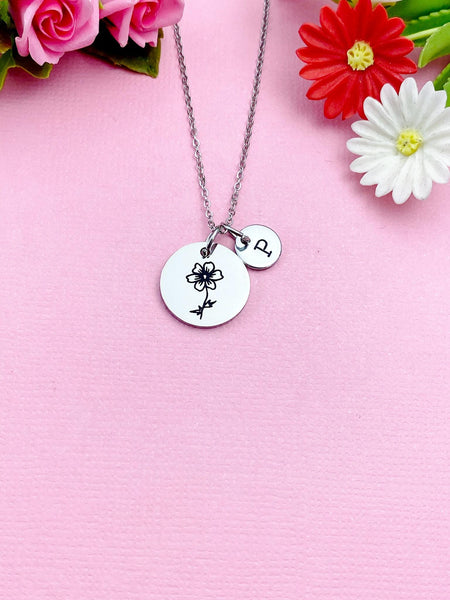 Cosmos Necklace, Silver October Birthday Flower Charm Necklace, N3834A