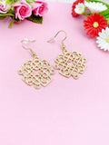 Gold Plated Chinese Knot Dangle Earrings, Stainless Steel Hooks