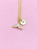 Gold Mermaid Tail Necklace, Initial Charm, Personalized Jewelry