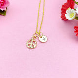 Gold Peace Sign Necklace, 18K Gold Plated, Initial Charm