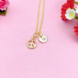 Gold Peace Sign Necklace, 18K Gold Plated, Initial Charm