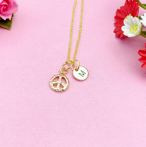 Gold Peace Charm Necklace, 18K Gold Plate Peace Sign Charm, Peace Gift, N2170