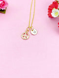 Gold Peace Sign Necklace, 18K Gold Plated, Initial Charm