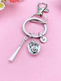 Baseball Keychain, Initial Charm, Baseball Gift