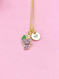 Grape Necklace, Gold Beautiful Purple Grape Necklace, Foodie Gift, Birthday Gift, N5173