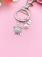 Silver Turtle Shell Pearl Charm Keychain, Biologist Zoologist Zoology Gifts Ideas, N5554A