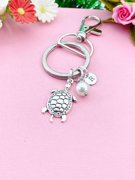 Silver Turtle Shell Pearl Charm Keychain, Biologist Zoologist Zoology Gifts Ideas, N5554A