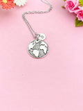 Globe Charm Necklace in Silver, Earth, World, Map, N1775