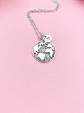 Globe Charm Necklace in Silver, Earth, World, Map, N1775