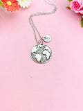 Globe Charm Necklace in Silver, Earth, World, Map, N1775