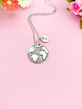 Globe Charm Necklace in Silver, Earth, World, Map, N1775