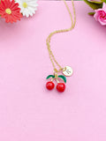 Red Cherry Charm Necklace in Gold, N5375