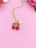 Red Cherry Charm Necklace in Gold, N5375