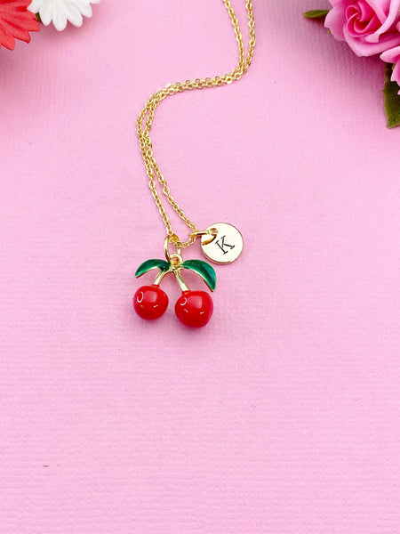 Red Cherry Charm Necklace in Gold, N5375