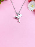 Silver Dolphin Necklace, Dolphin Fish Ocean Charm, Personized Initial Necklace, N5092C