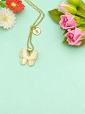 Gold Butterfly Charm Necklace, Cubic Zirconia, Initial Necklace