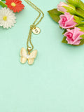 Gold Butterfly Charm Necklace, Cubic Zirconia, Initial Necklace
