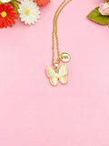 Gold Butterfly Charm Necklace, Cubic Zirconia, Initial Necklace