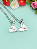 Paper Plane Charm Necklace Set, Personalized Initial, Best Friends Gift
