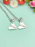 Paper Plane Charm Necklace Set, Personalized Initial, Best Friends Gift