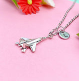 Fighter Jet Airplane Charm Silver Necklace, N5825