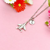 Fighter Jet Airplane Charm Silver Necklace, N5825