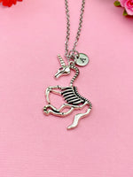 Unicorn Skeleton Charm Necklace, Silver Necklace, N5146