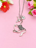 Unicorn Skeleton Charm Necklace, Silver Necklace, N5146