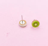 Kiwi Slice Earrings, Green Kiwi Silver Stud Earrings, Surgical Stainless Steel, N6061