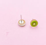 Kiwi Slice Earrings, Green Kiwi Silver Stud Earrings, Surgical Stainless Steel, N6061