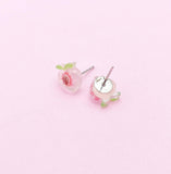 Peach Slice Earrings, Silver Stud Earrings, Surgical Stainless Steel, N6063