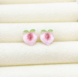 Peach Slice Earrings, Silver Stud Earrings, Surgical Stainless Steel, N6063
